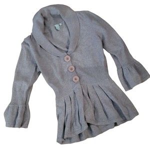 Shu Shu Womens Gray Knitted Long Sleeve Button Front Peplum Sweater Size Small‎